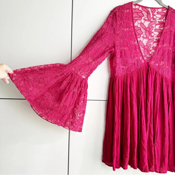 Free People Lace Boho Mini Dress Tunic Top With Love From India Medium - Picture 4 of 7